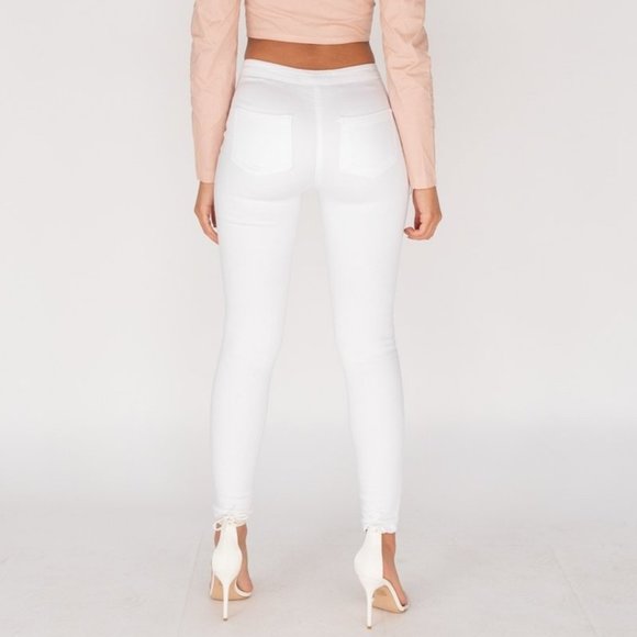 White High Waist Ripped Distressed Skinny Denim Jeggings Pants - Picture 4 of 7